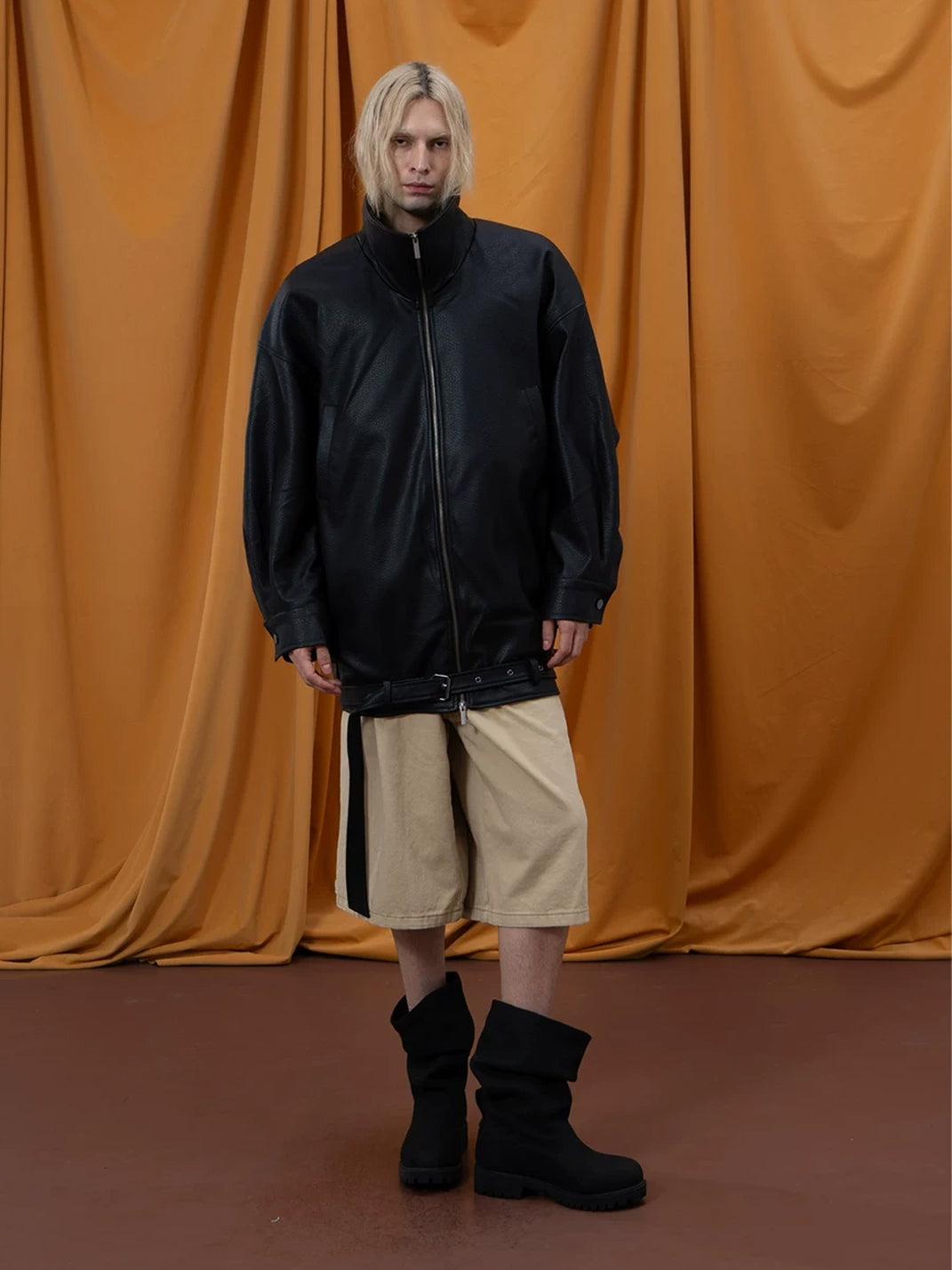 Belted Hem Oversized Faux-Leather Zip Jacket - view 6