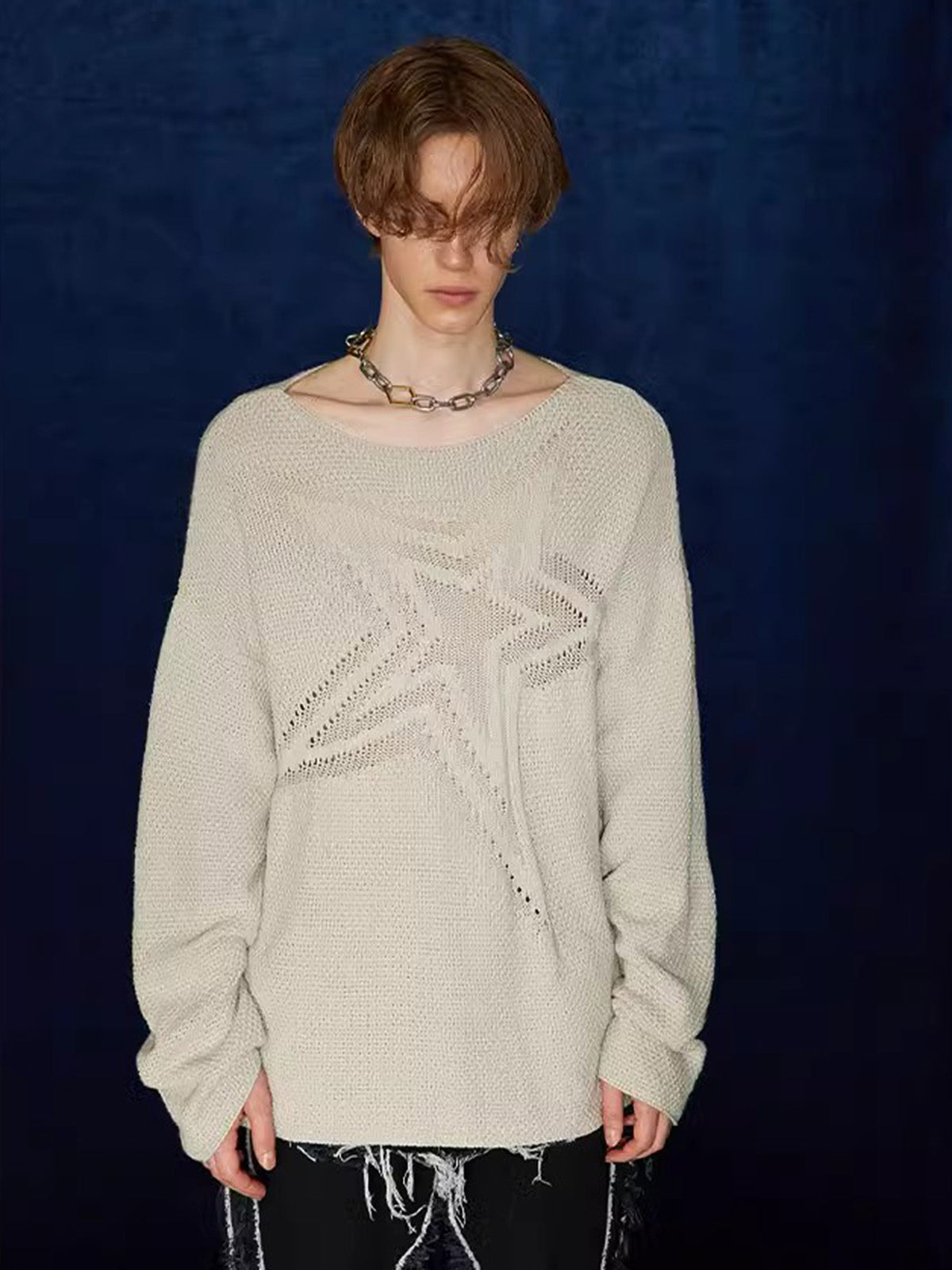 Thesupermade Star Cutout Boatneck Sweater