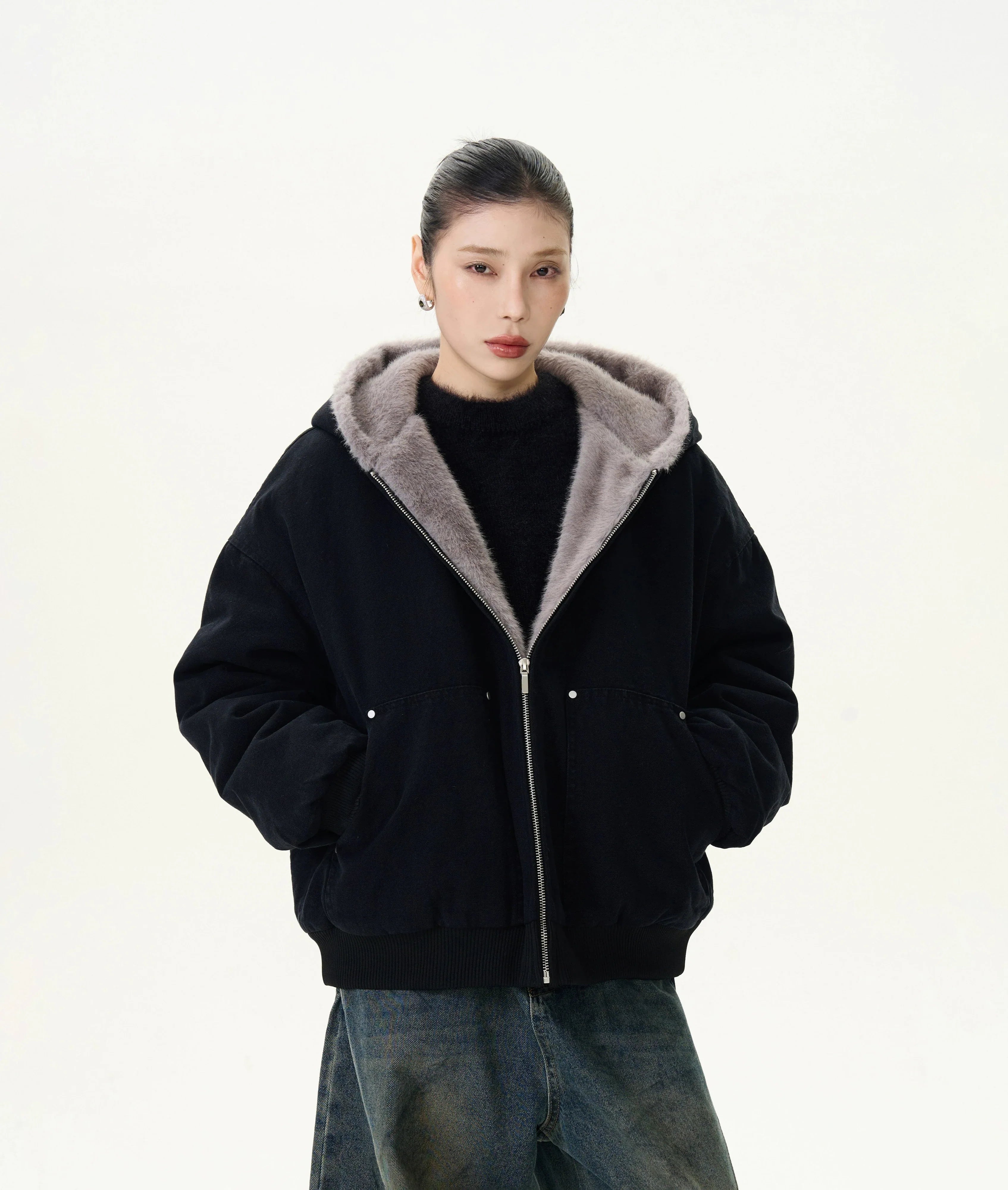 Faux Fur Lined Bomber Jacket