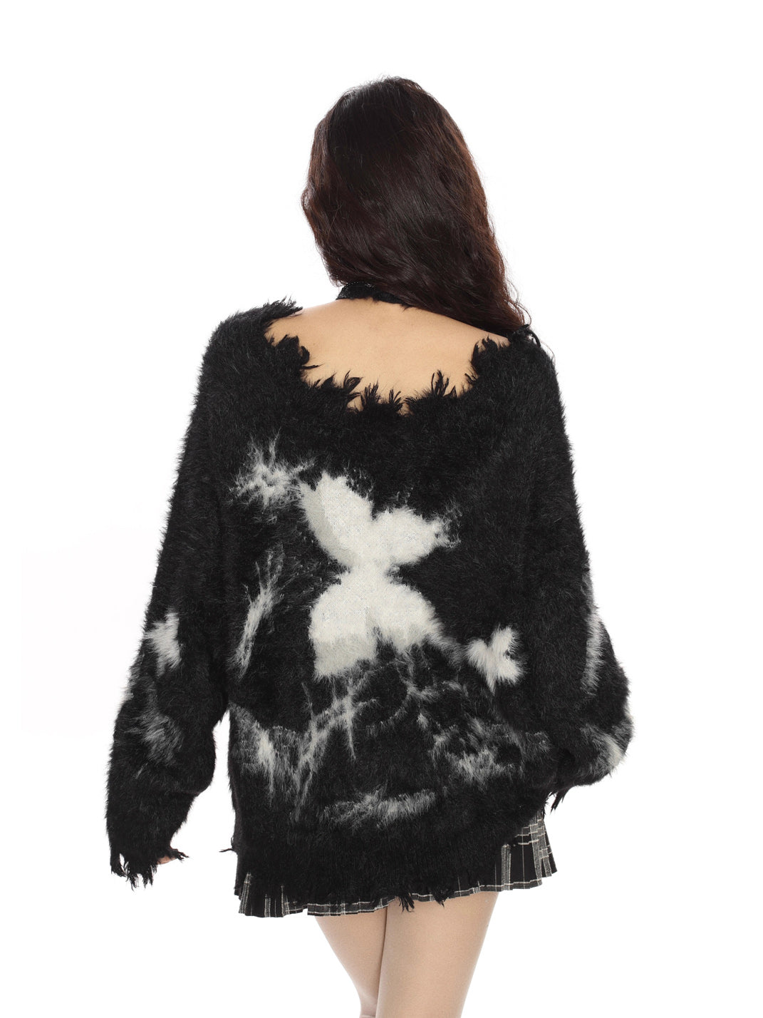 Butterfly Halter Mohair Off-Shoulder Sweater - View 7