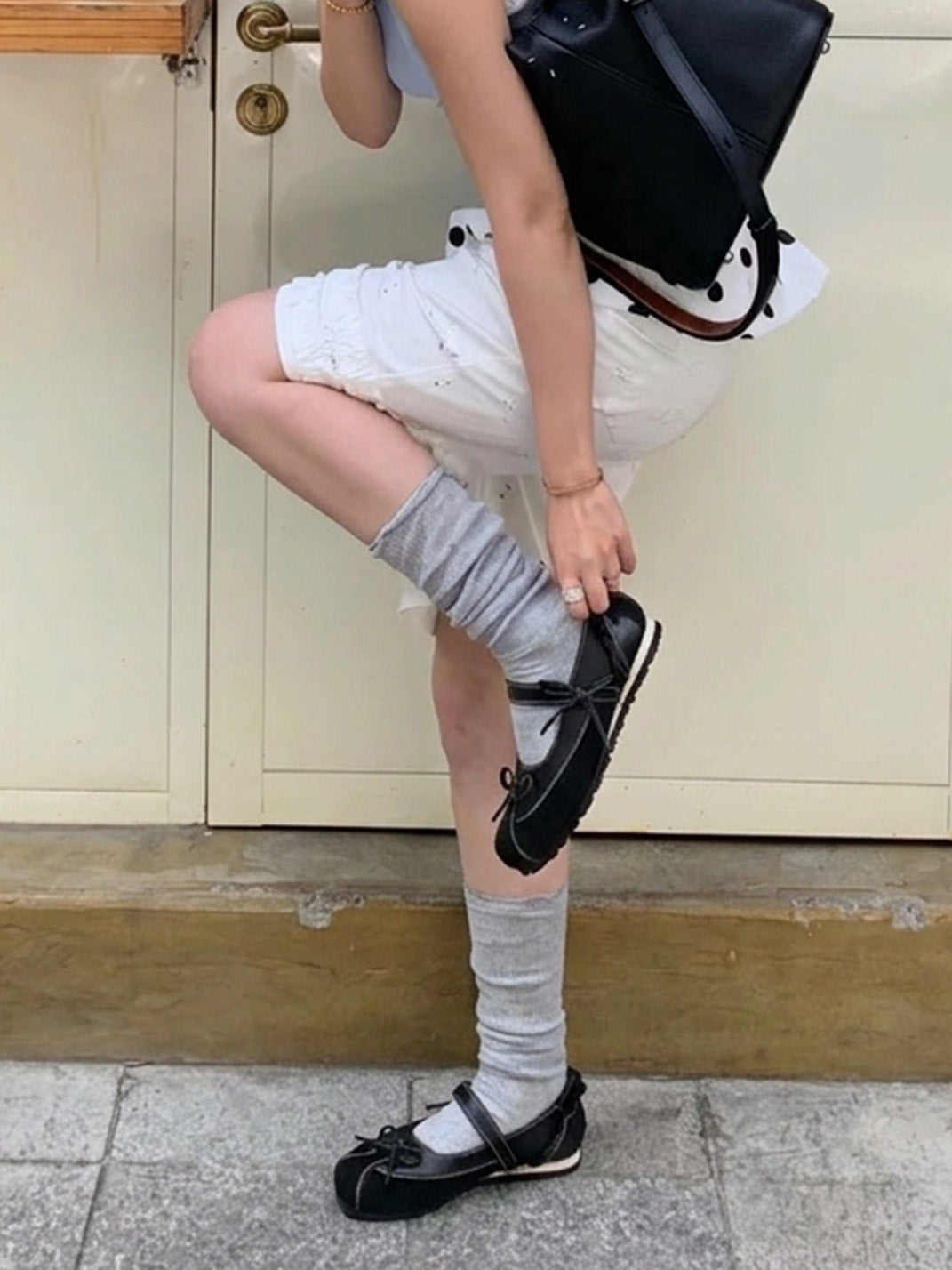 Black Bow-Tie Leather Ballet Flats - View 3