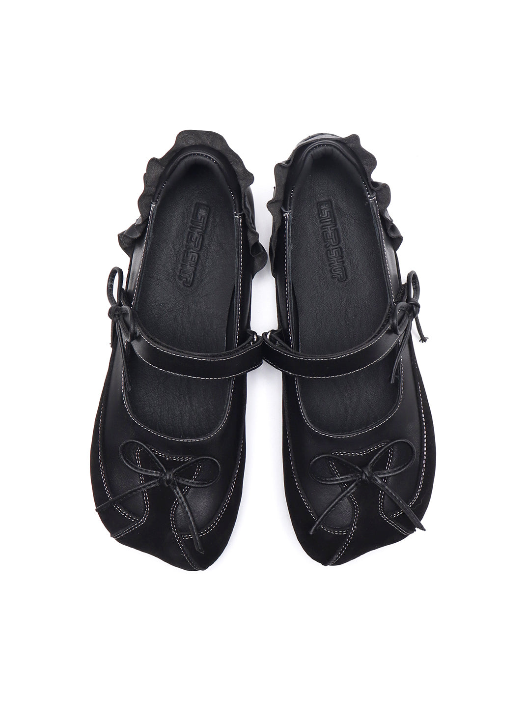 Black Bow-Tie Leather Ballet Flats - View 4