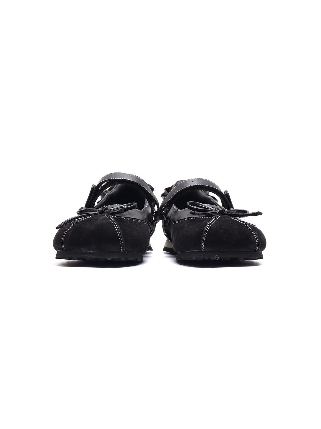 Black Bow-Tie Leather Ballet Flats - View 7