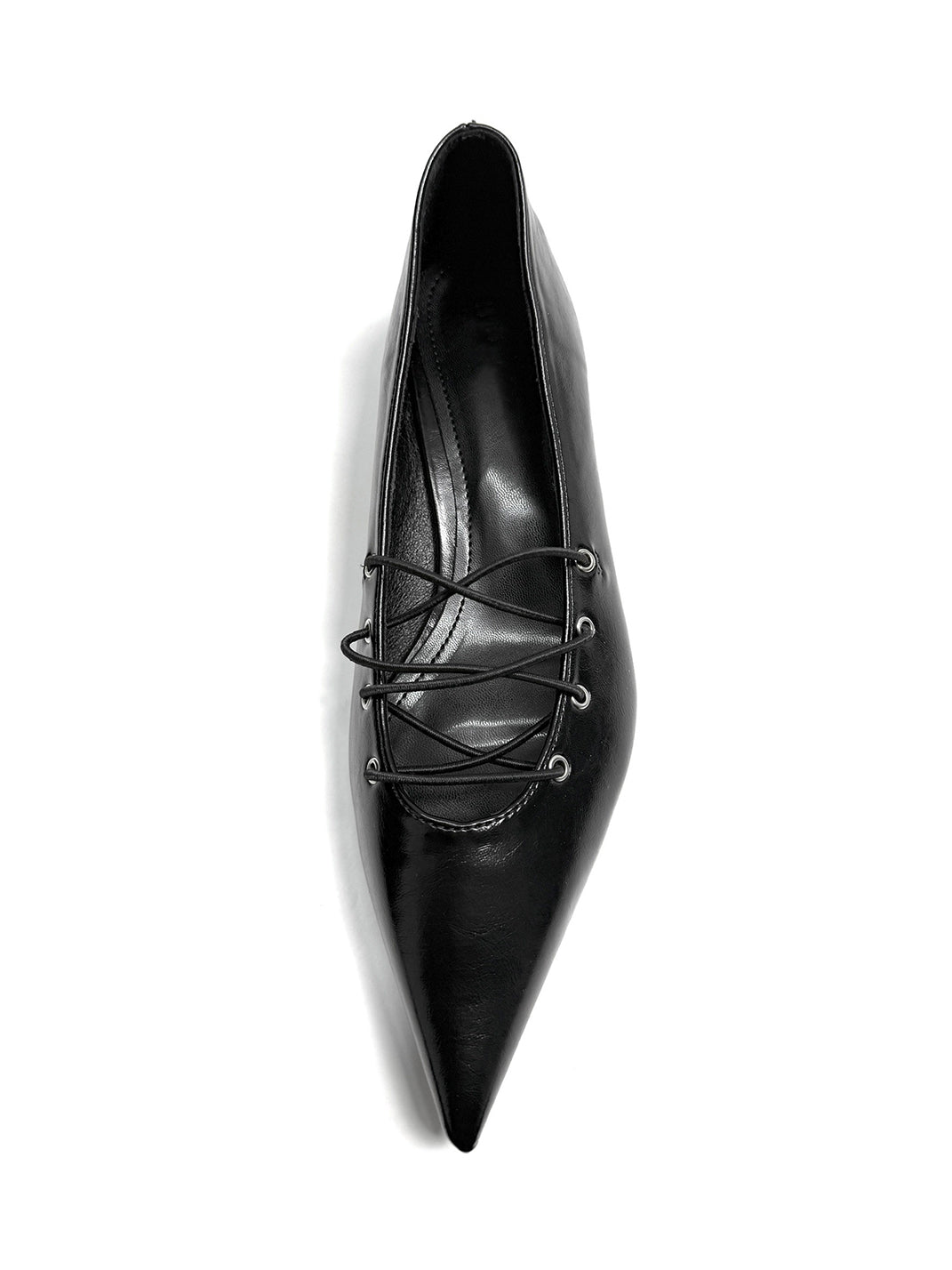 Black Corset-Lace Pointed Ballet Flats - View 8