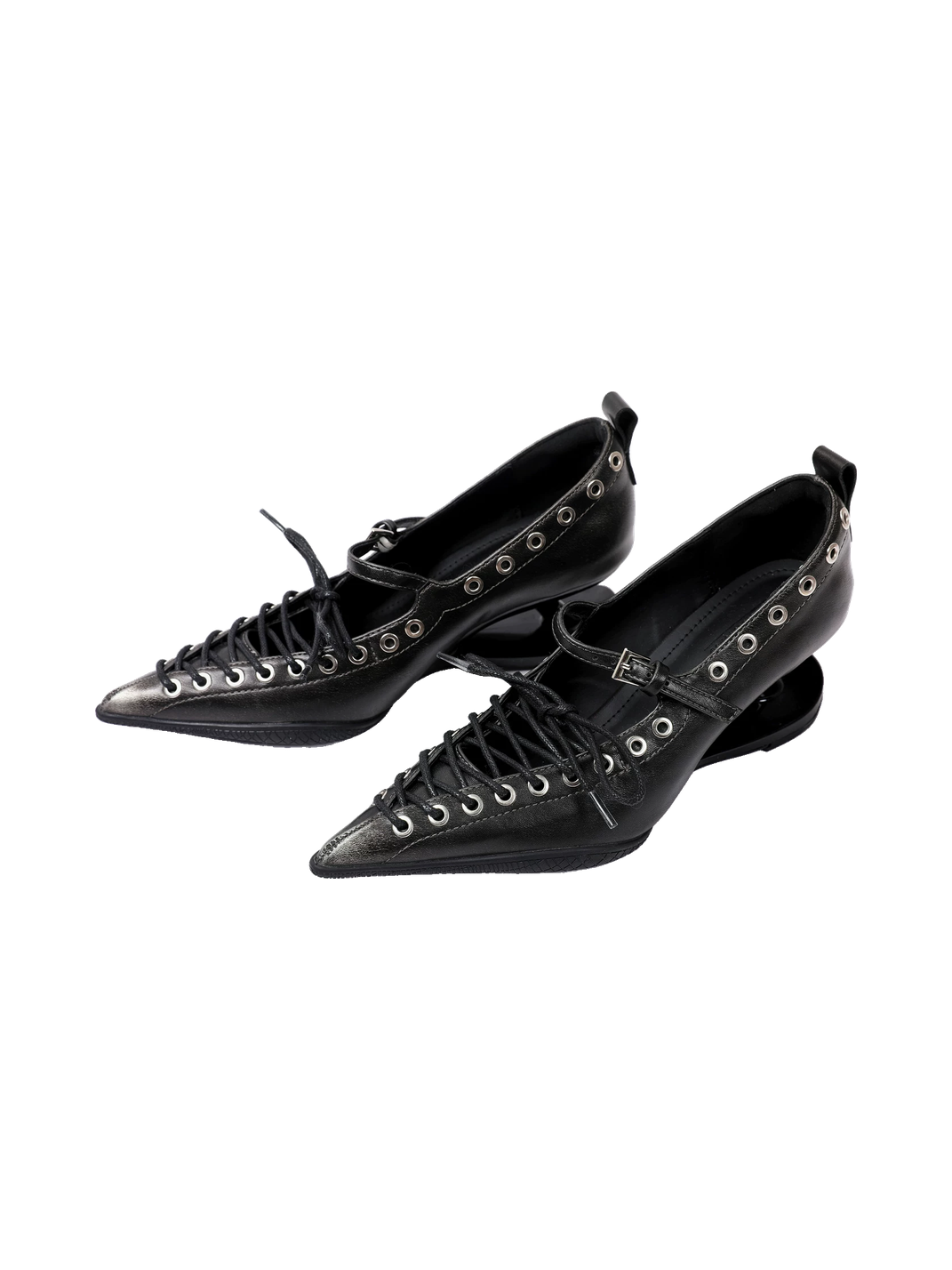 Black Corset-Lace Pointed Stiletto Pumps - View 3