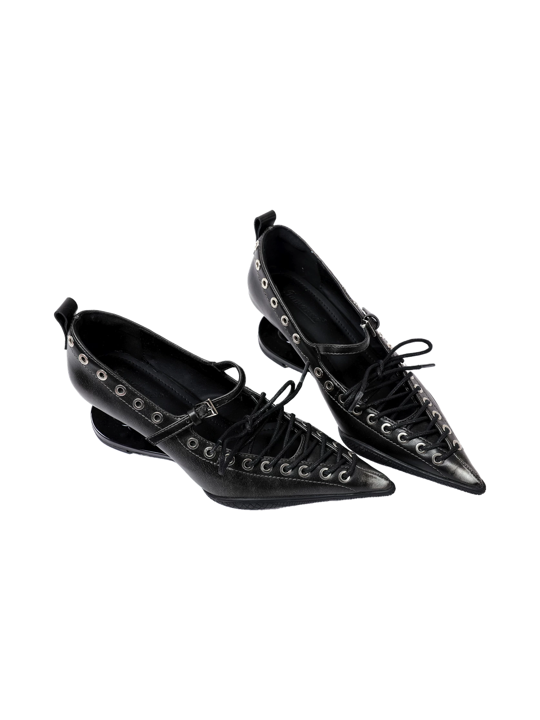 Black Corset-Lace Pointed Stiletto Pumps - View 4