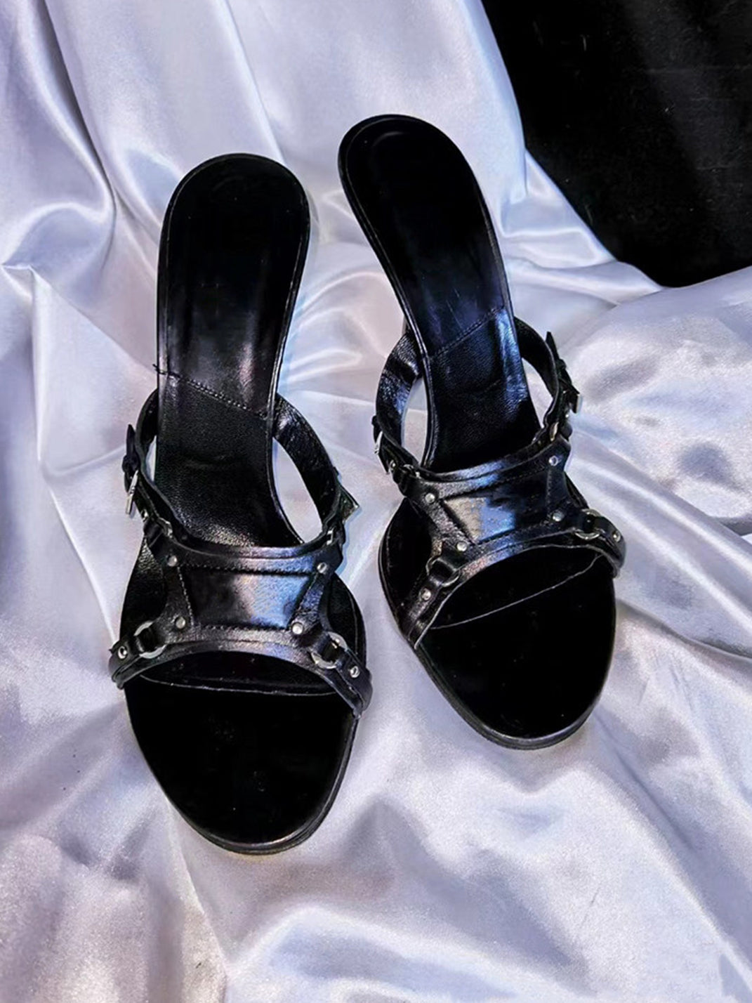Black Cross-Strap Open-Toe Stiletto Sandals - View 5