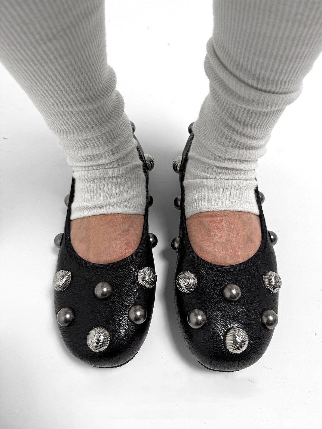 Black Crystal-Stud Ballet Flats - View 2