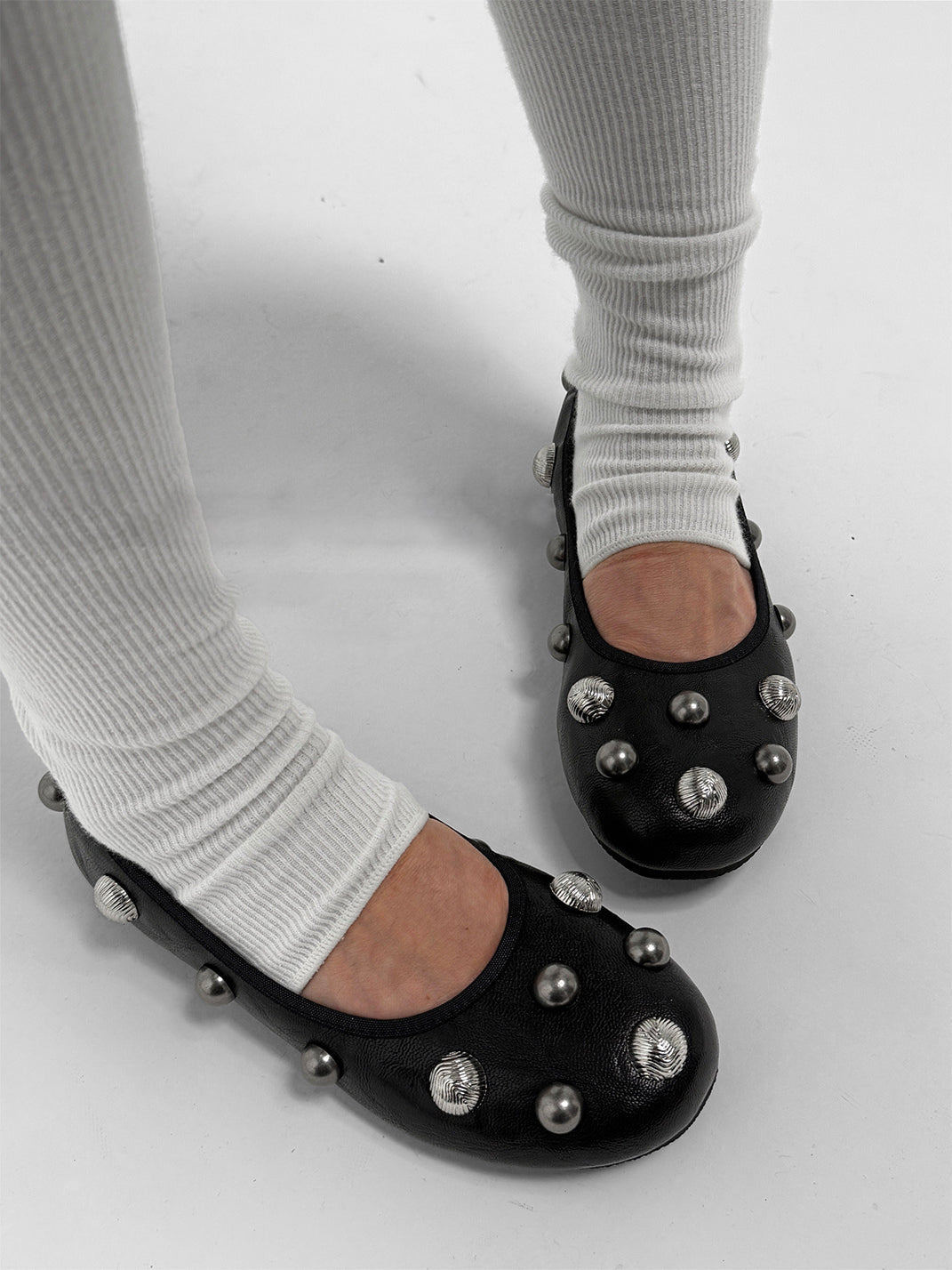 Black Crystal-Stud Ballet Flats - View 5