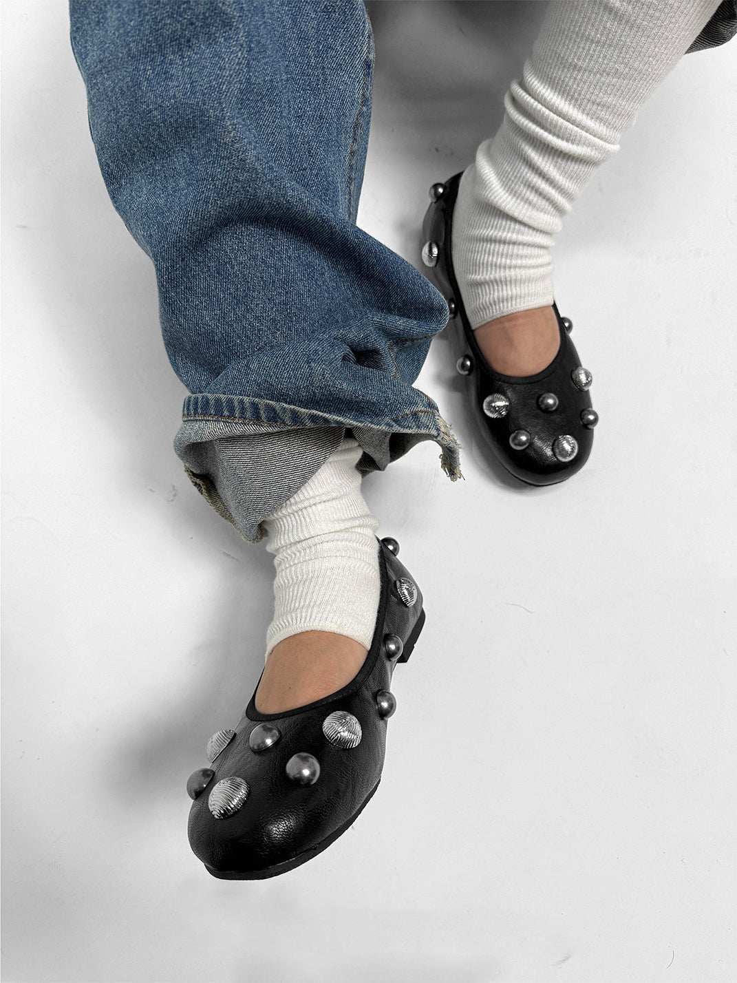 Black Crystal-Stud Ballet Flats - View 8