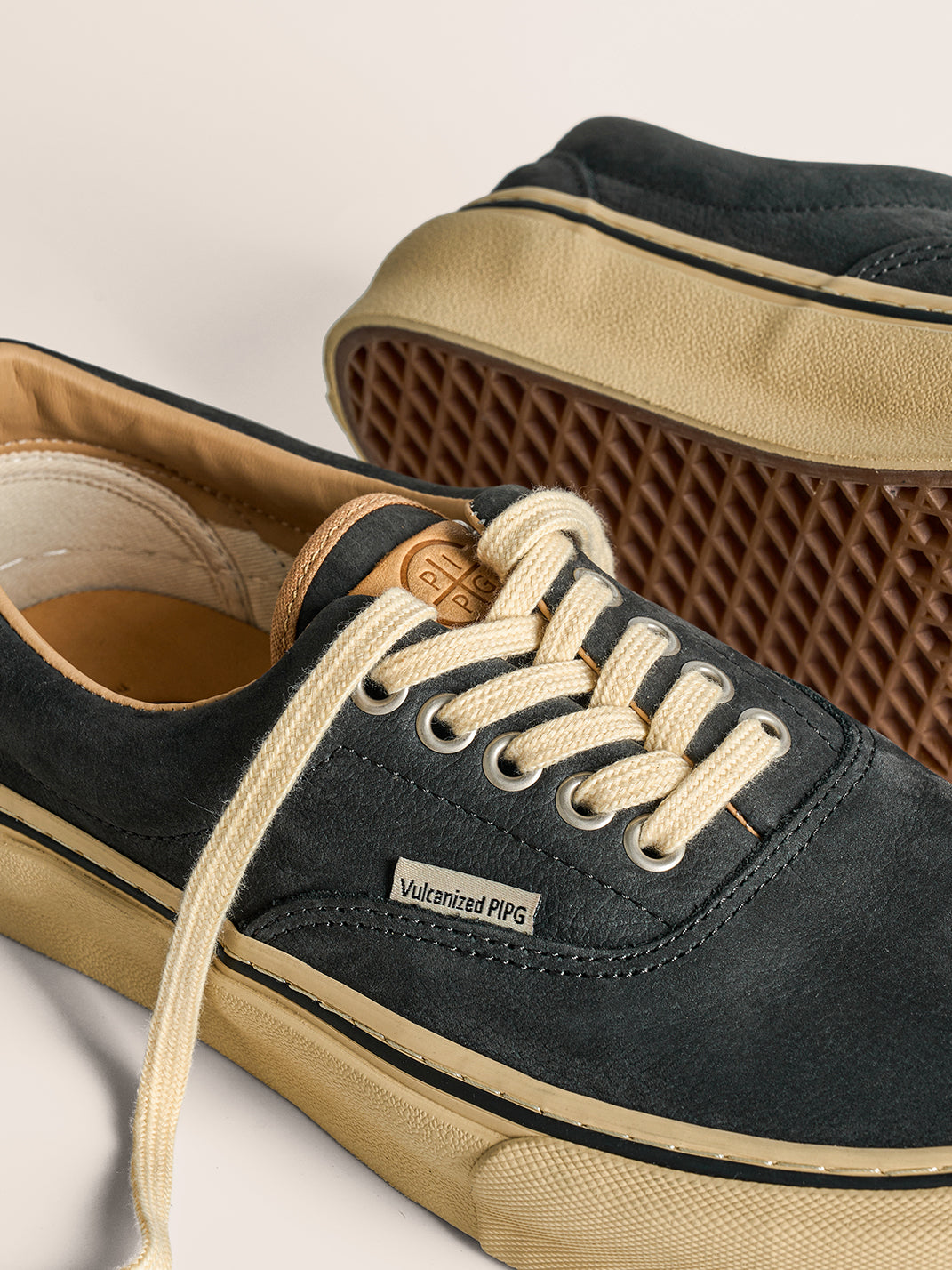 Black Distressed Leather Canvas Low-Top Sneakers - View 6