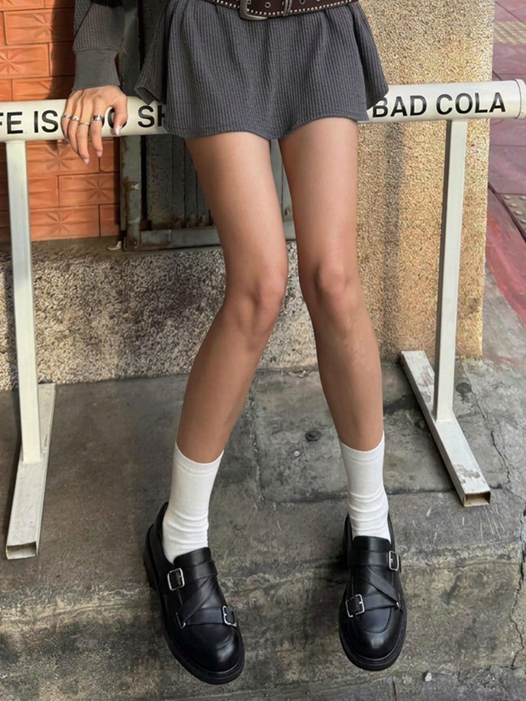 Black Double-Buckle Block-Heel Loafers - View 2