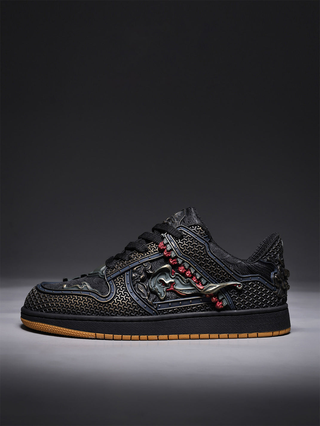 Black Dragon Embroidered Low-Top Sneakers - View 4
