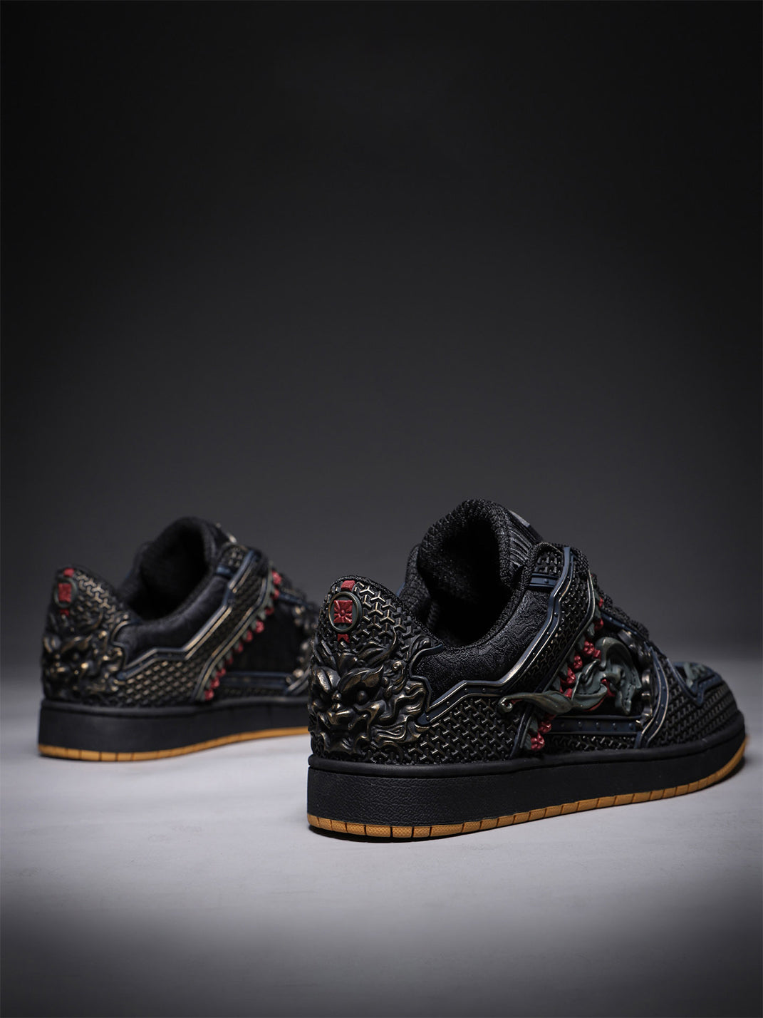 Black Dragon Embroidered Low-Top Sneakers - View 7
