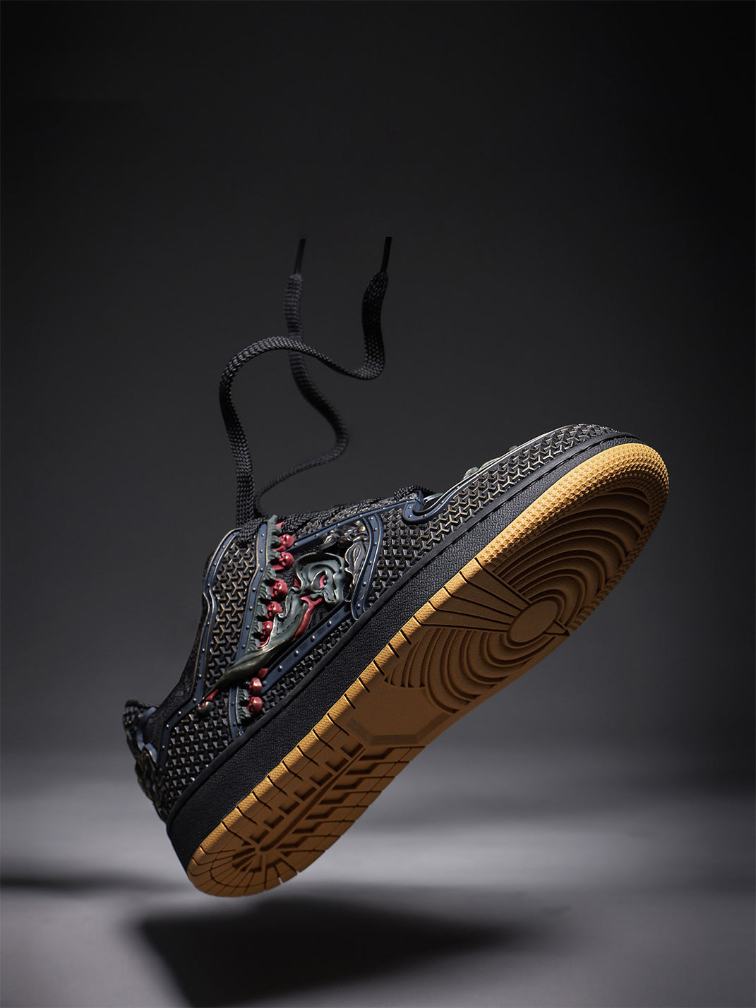 Black Dragon Embroidered Low-Top Sneakers - View 13