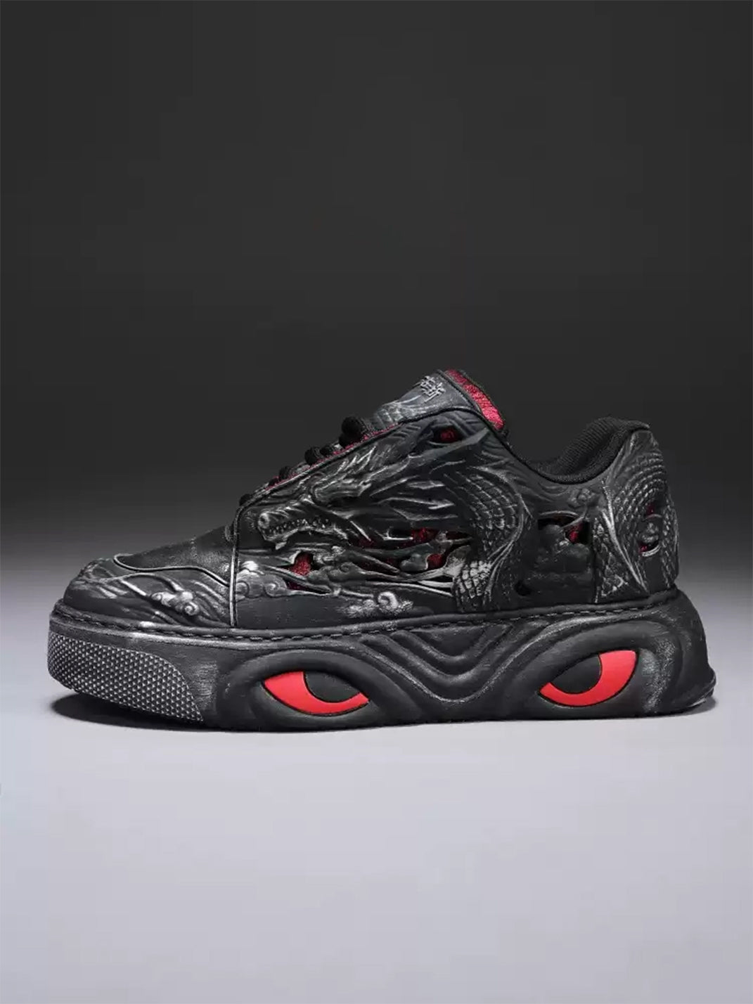 Black Dragon Relief Chunky Platform Sneakers - View 6