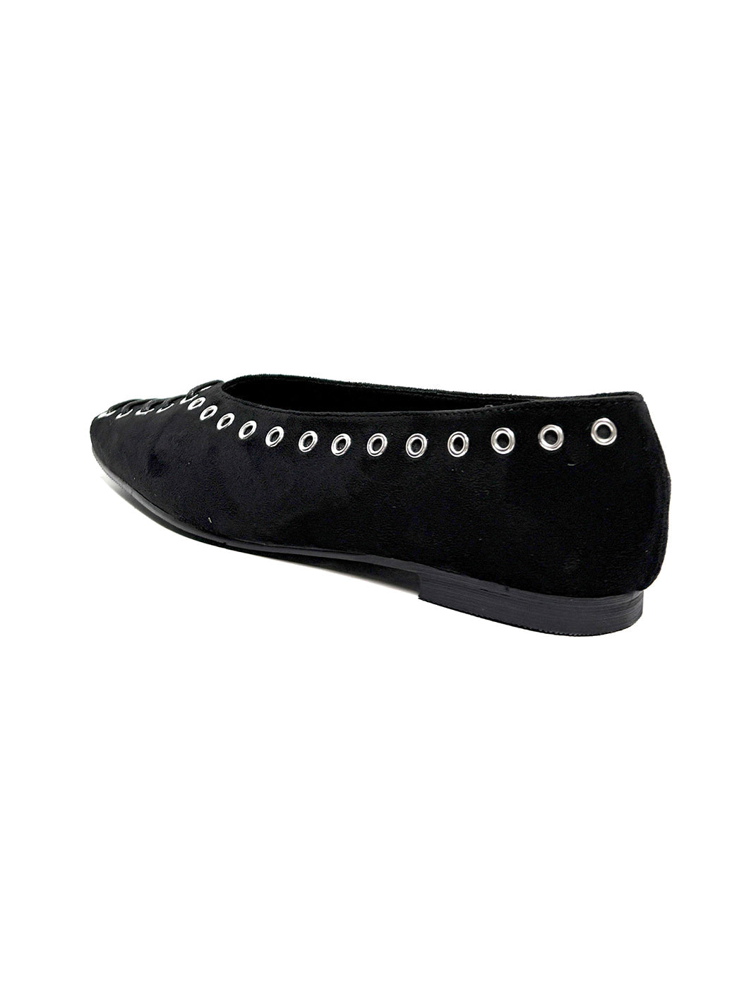 Black Eyelet-Trim Square-Toe Ballet Flats - View 7