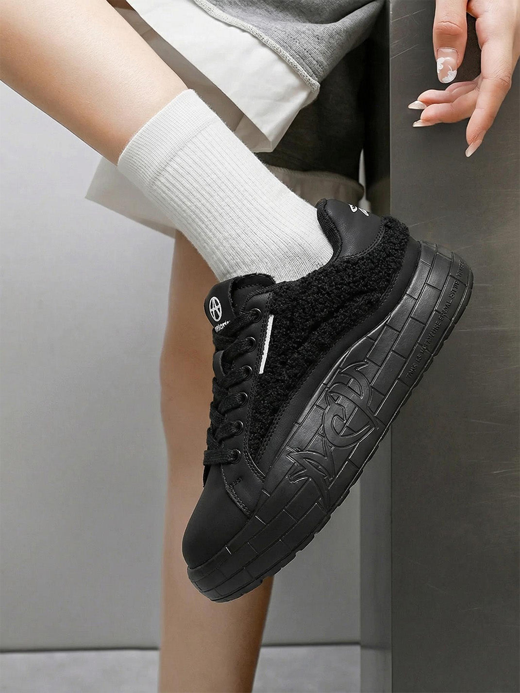 Black Fleece-Panel Platform Sneakers - View 3