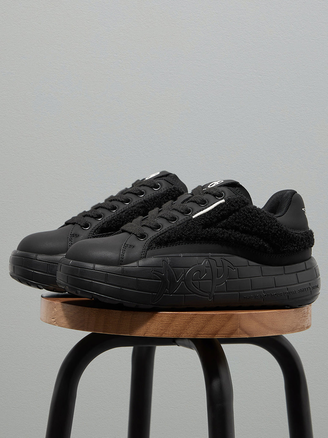 Black Fleece-Panel Platform Sneakers - View 4