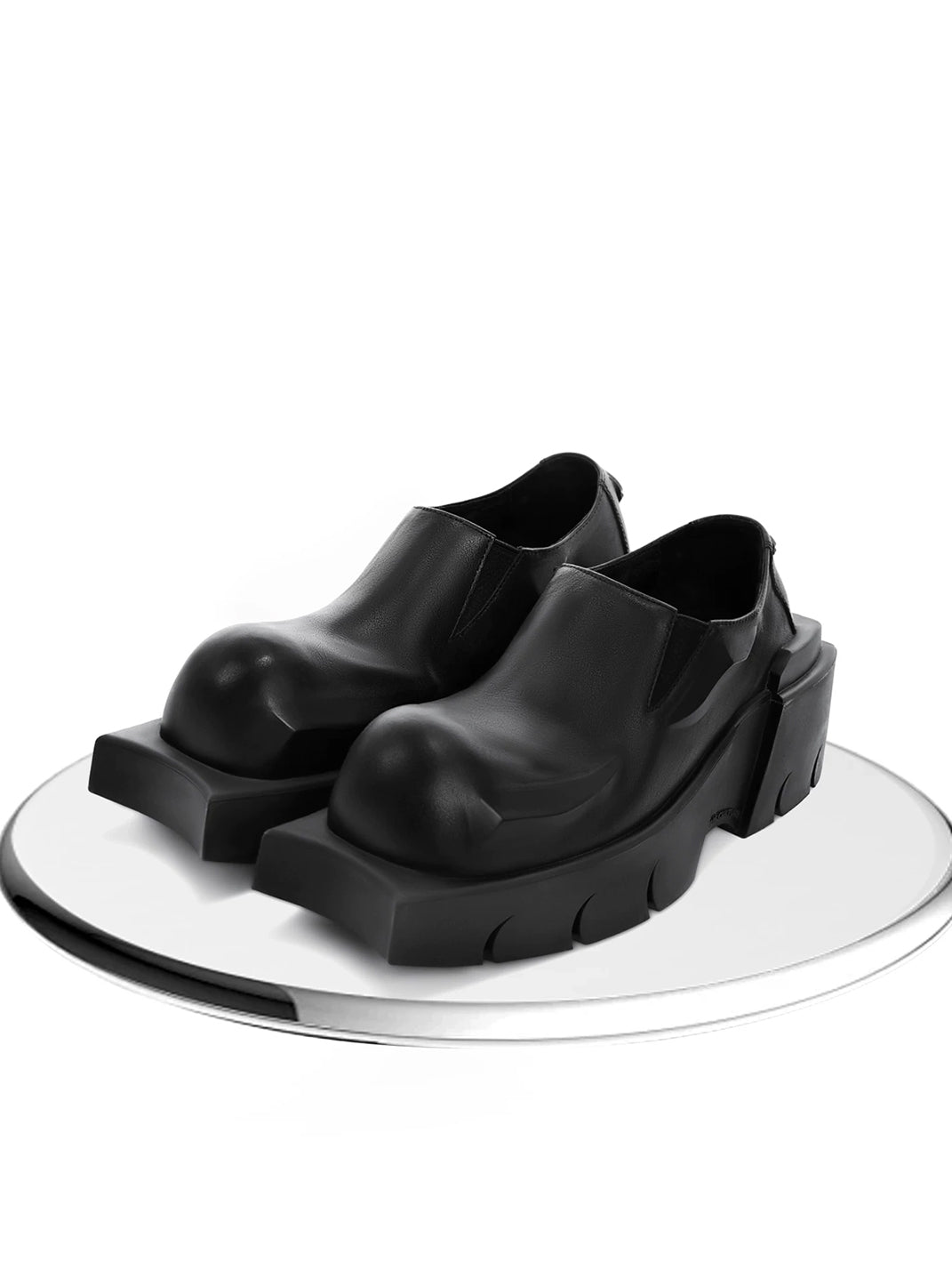 Black Horn-Detail Leather Platform Derby Shoes - View 7