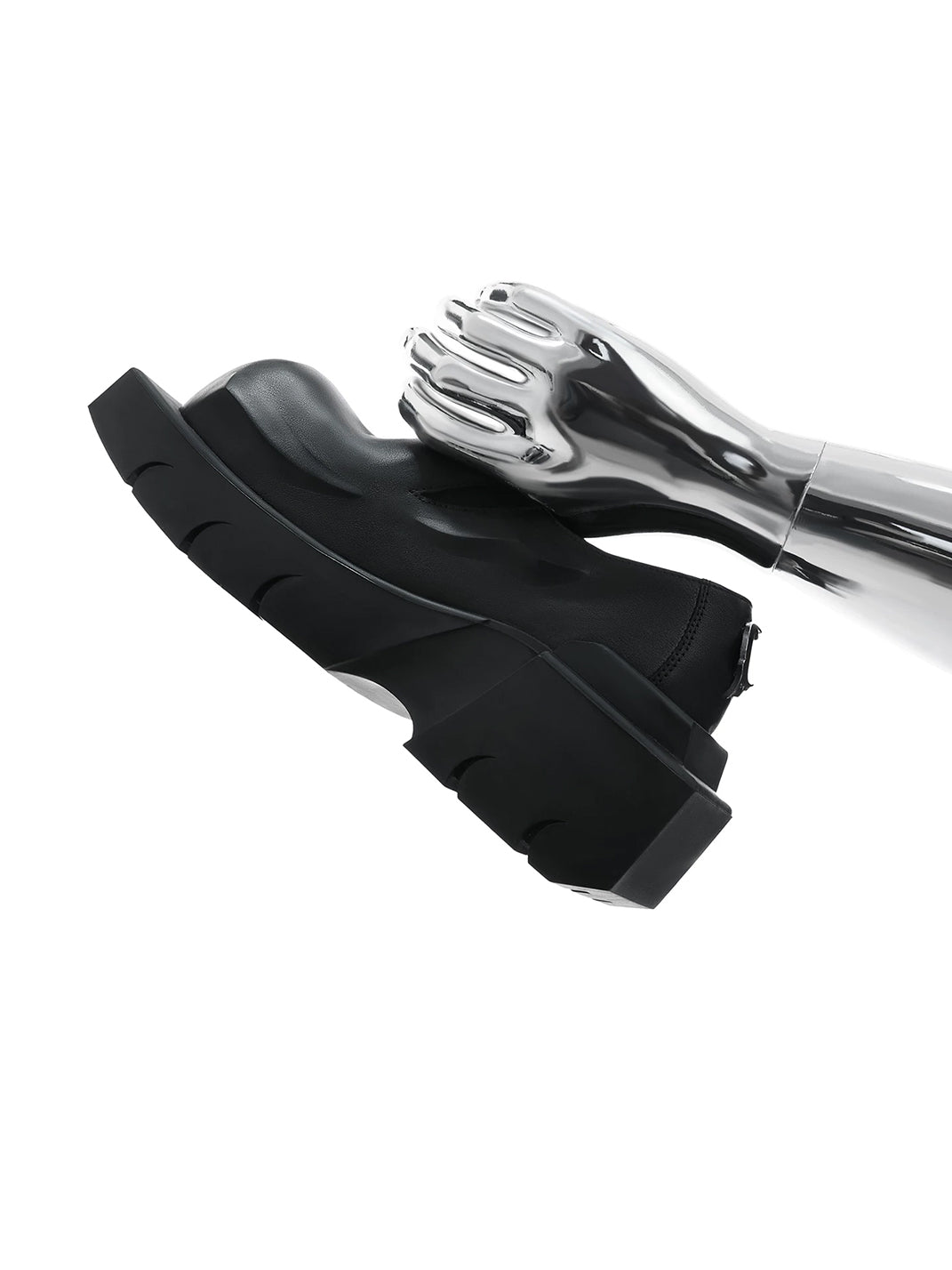 Black Horn-Detail Leather Platform Derby Shoes - View 12
