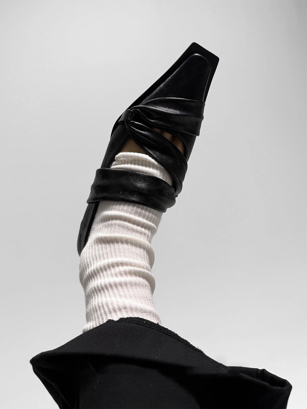 Black Knotted Square-Toe Leather Flats - View 5