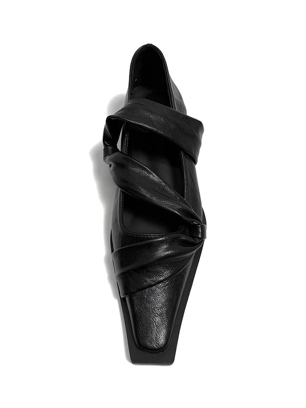 Black Knotted Square-Toe Leather Flats - View 9