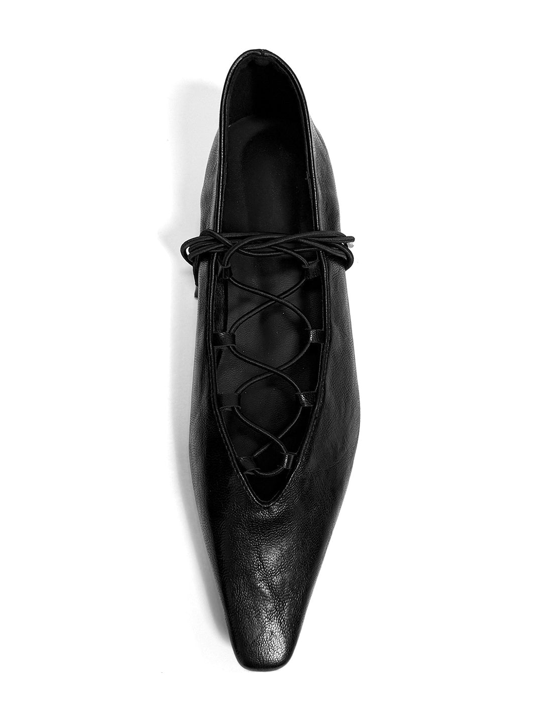 Black Lace-Up Mary Jane Ballet Flats - View 7