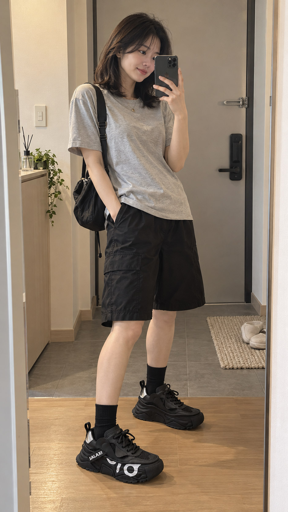 AI-styled showcase 2: Black OWL 3.0 Platform Sneakers in an everyday outfit setting.