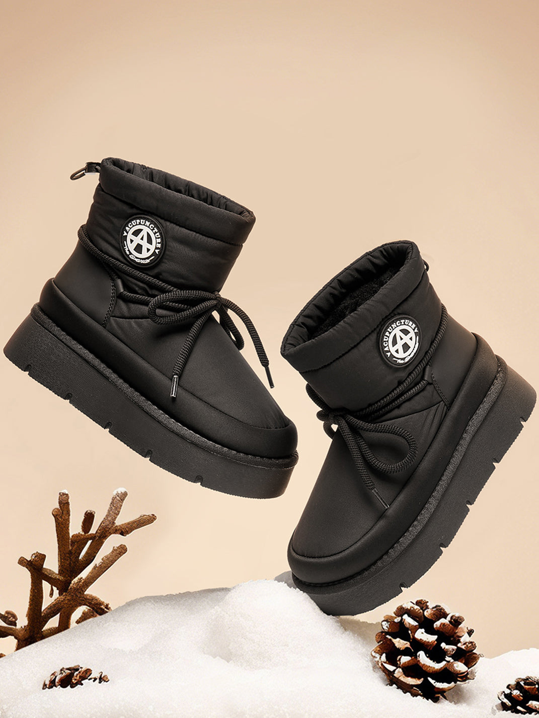 Black Padded Platform Ski Boots - View 4