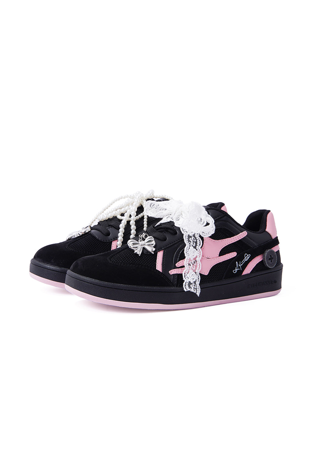 Black Pink Bow-Applique Trainer Sneakers - View 7