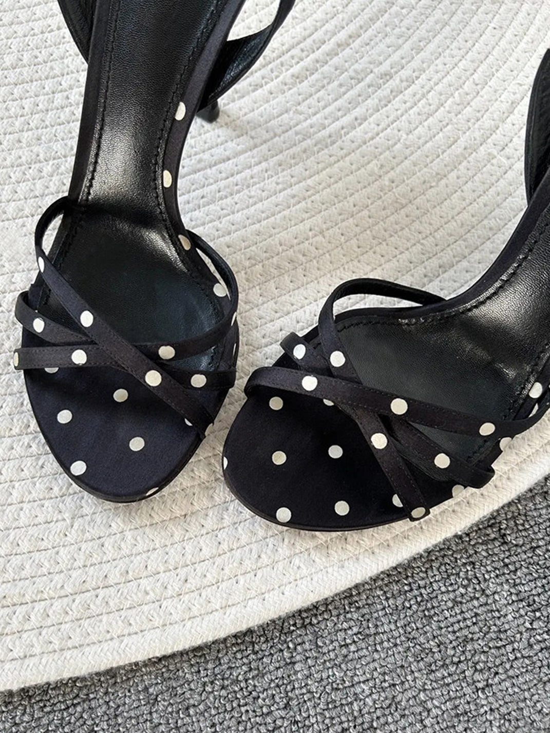 Black Polka-Dot Strappy Stiletto Sandals - View 3