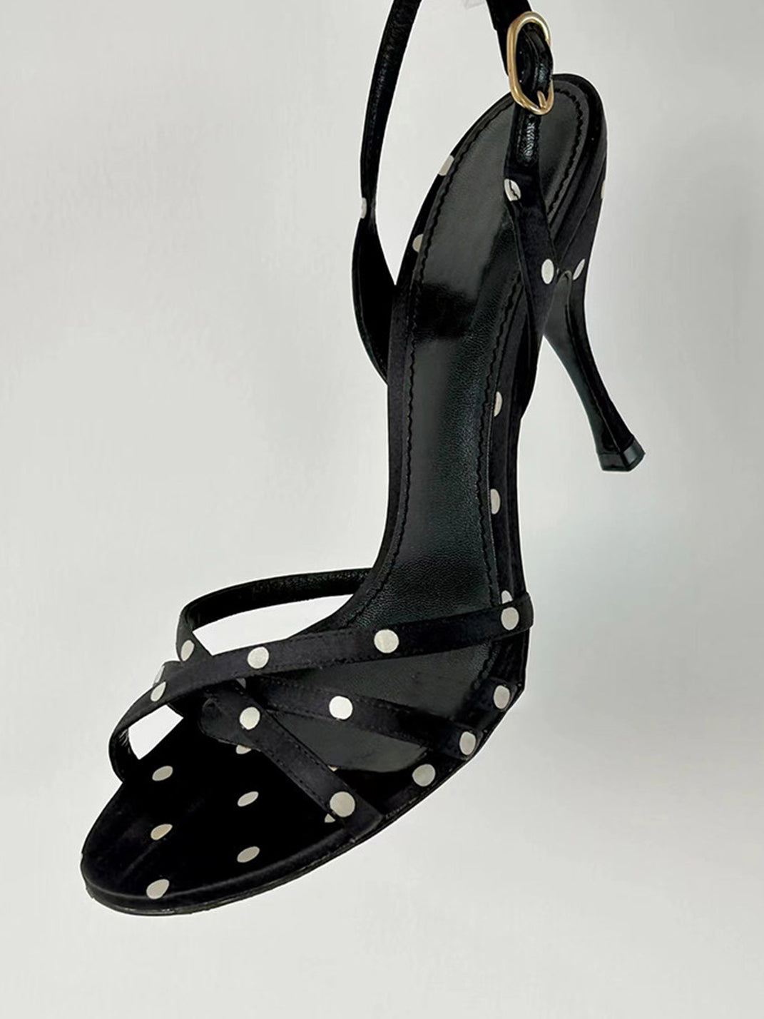 Black Polka-Dot Strappy Stiletto Sandals - View 5