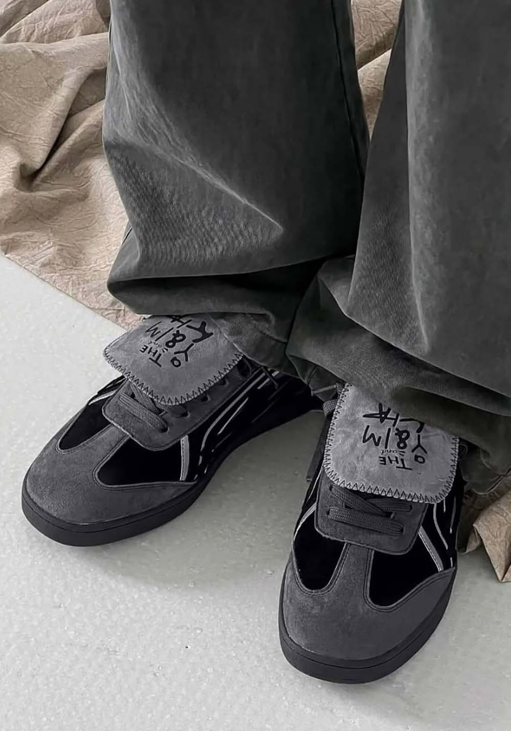 Black Reflective Retro Trainer Sneakers - View 2