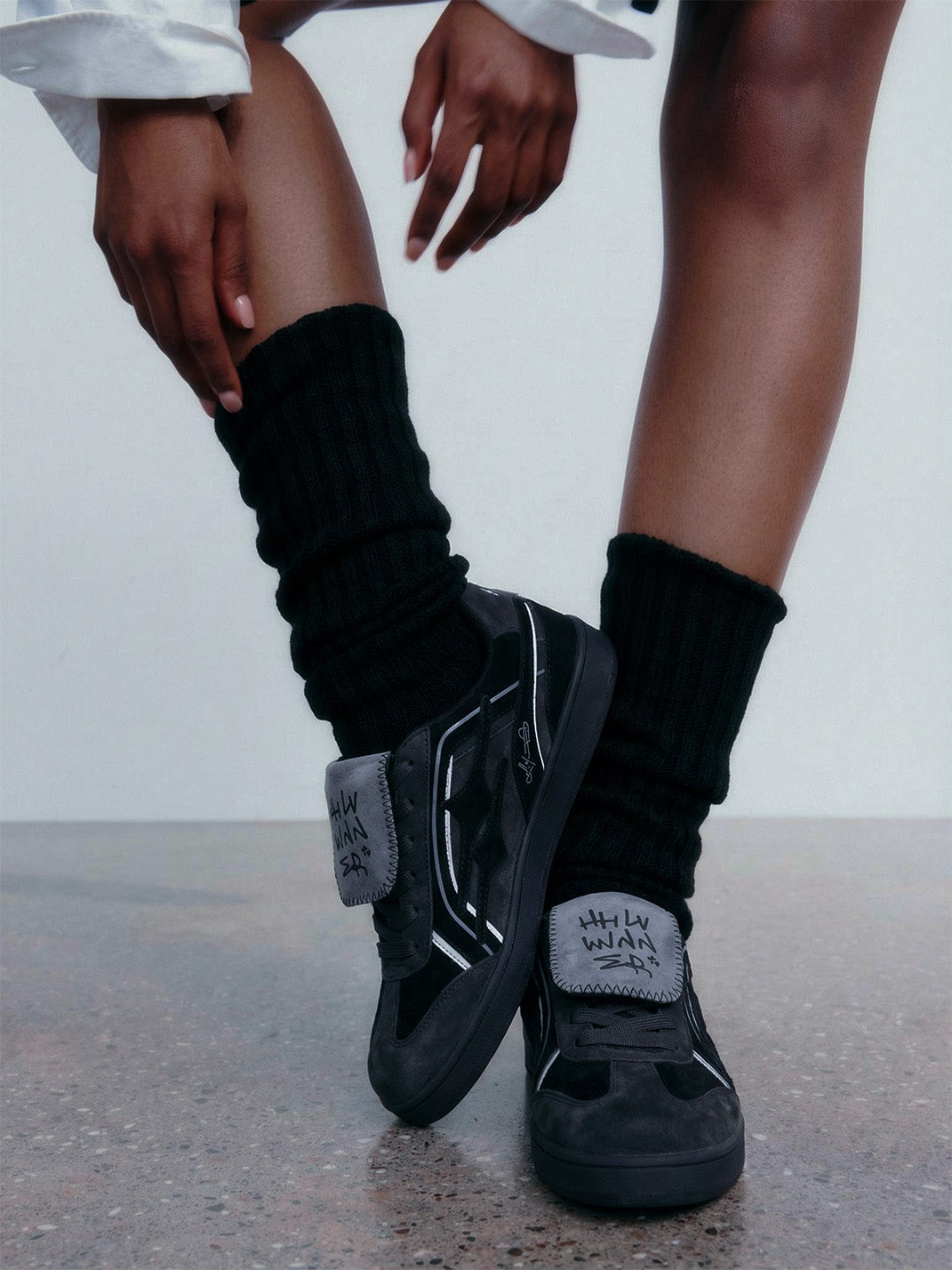 Black Reflective Retro Trainer Sneakers - View 3