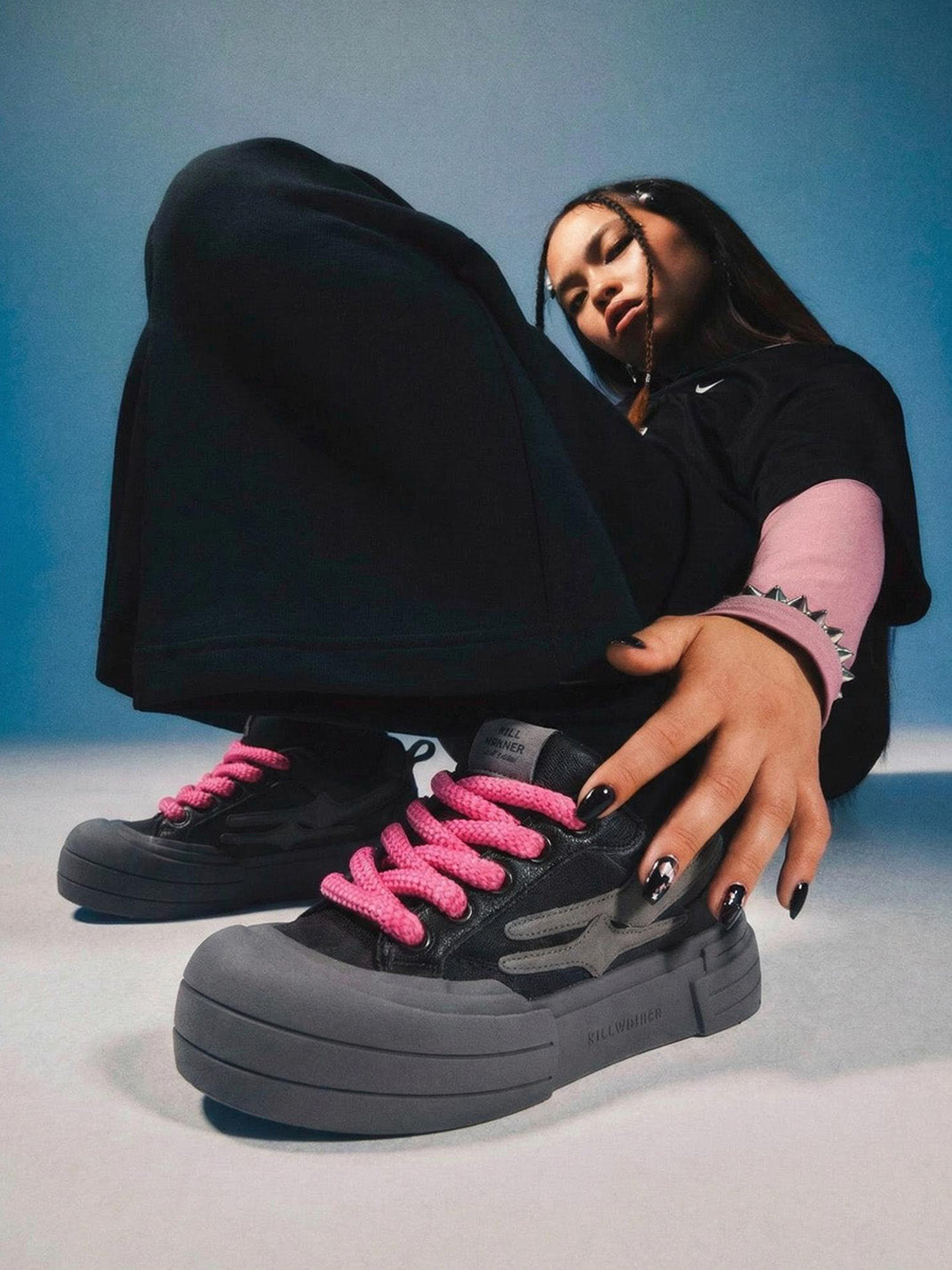 Black Samurai Smile Platform Sneakers - View 2