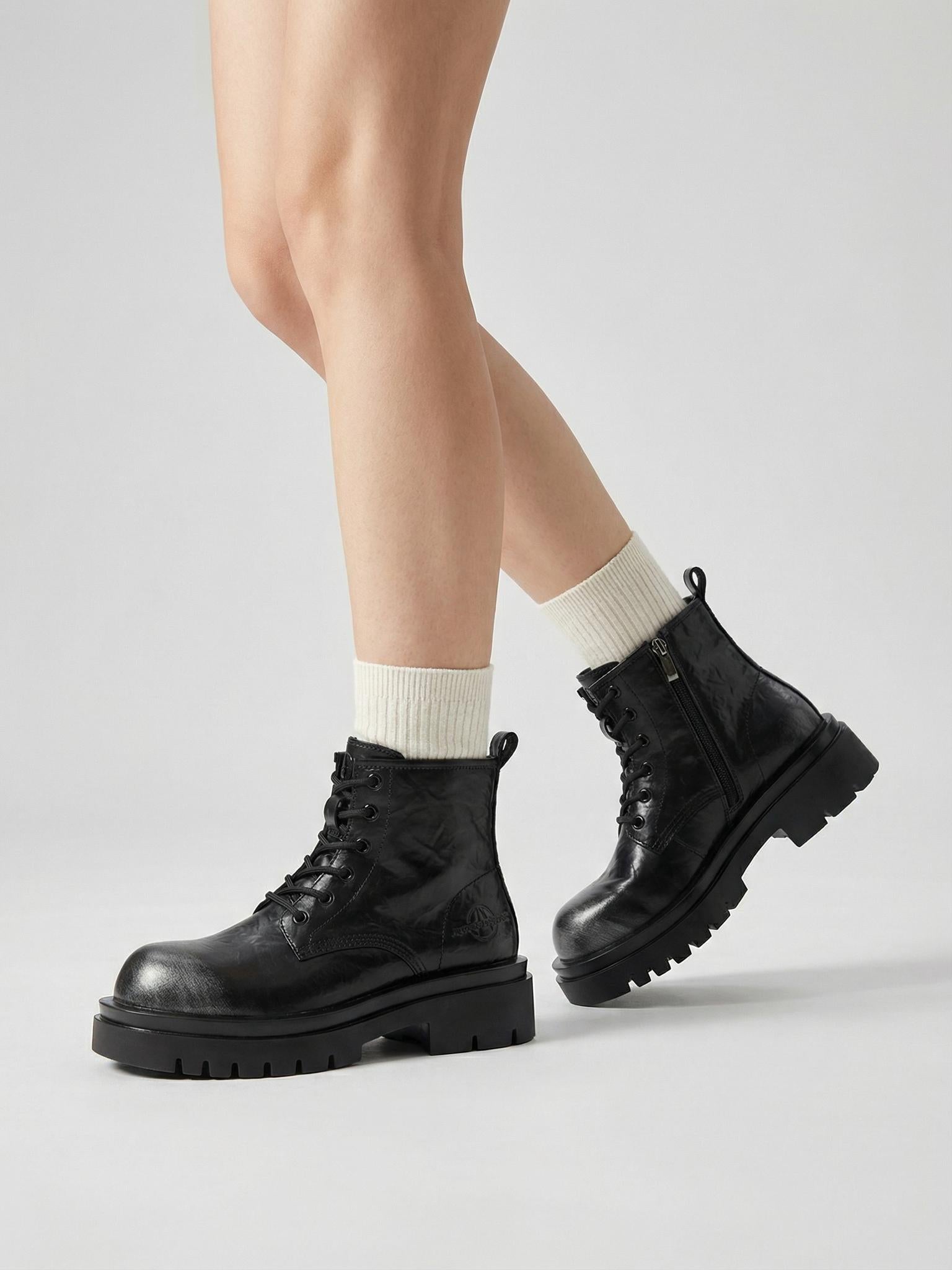 Black Side-Zip Lace-Up Combat Boots - View 2