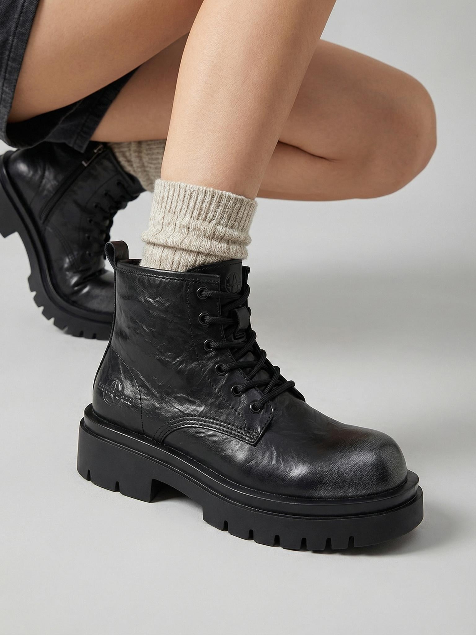 Black Side-Zip Lace-Up Combat Boots - View 3
