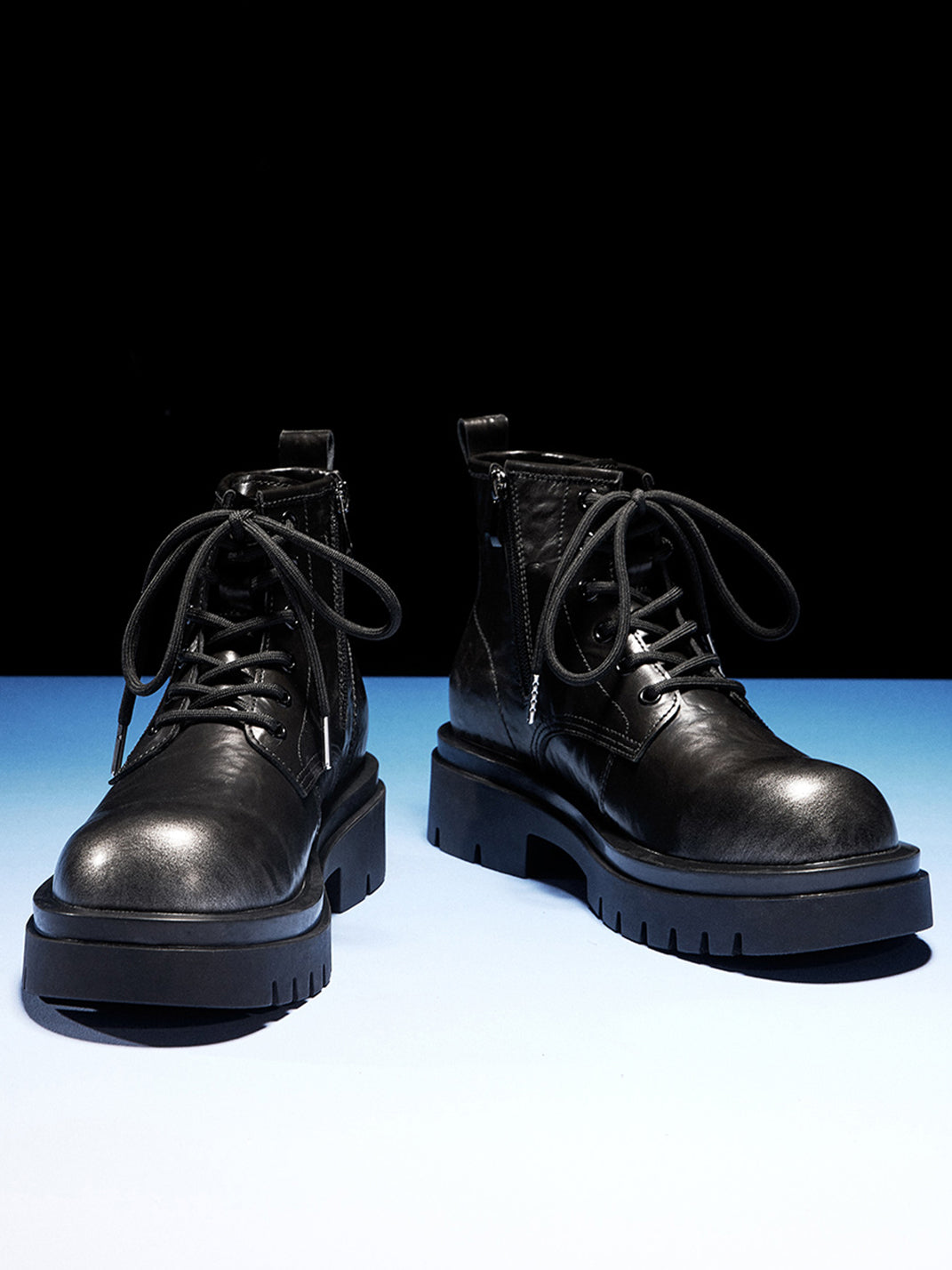 Black Side-Zip Lace-Up Combat Boots - View 5