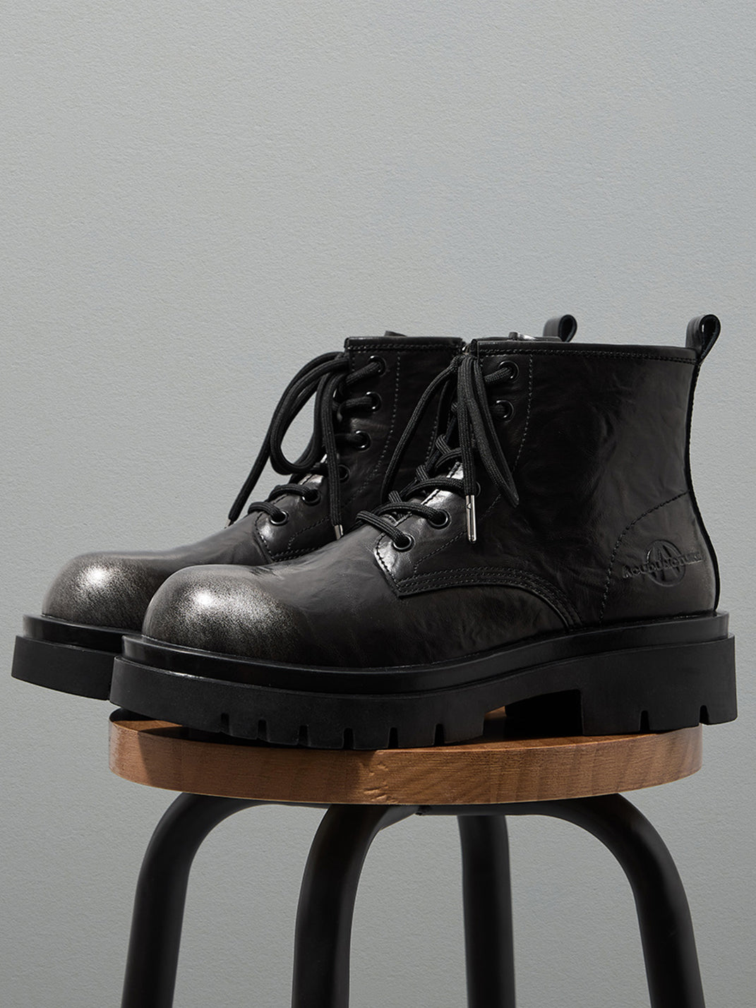 Black Side-Zip Lace-Up Combat Boots - View 7