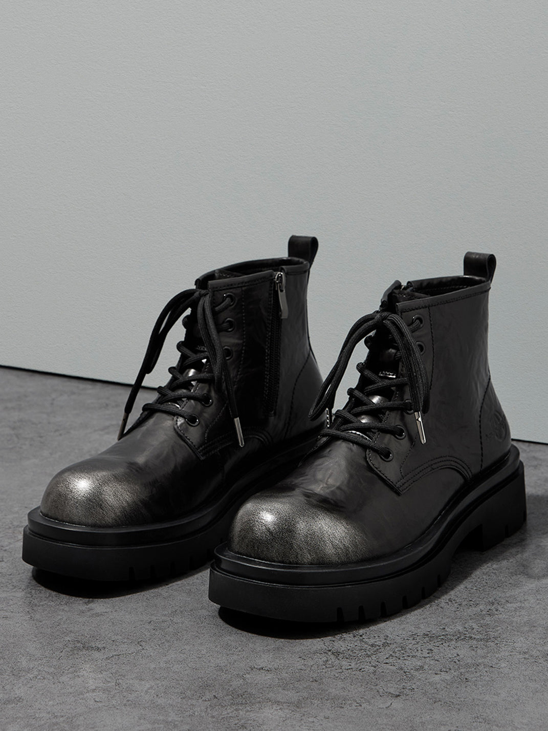 Black Side-Zip Lace-Up Combat Boots - View 8