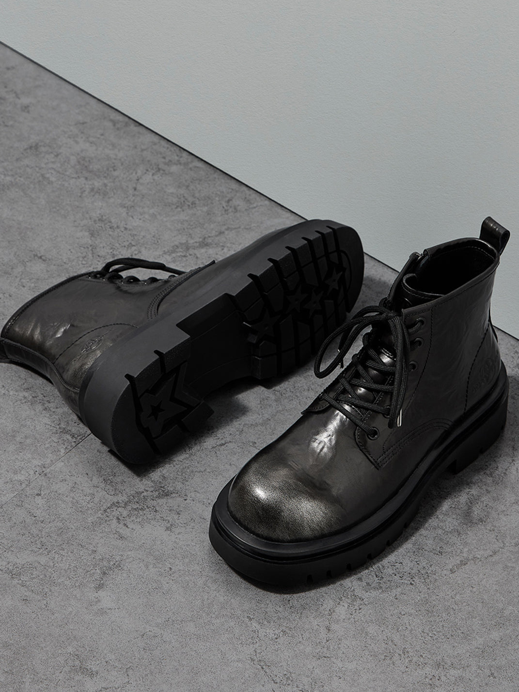 Black Side-Zip Lace-Up Combat Boots - View 9