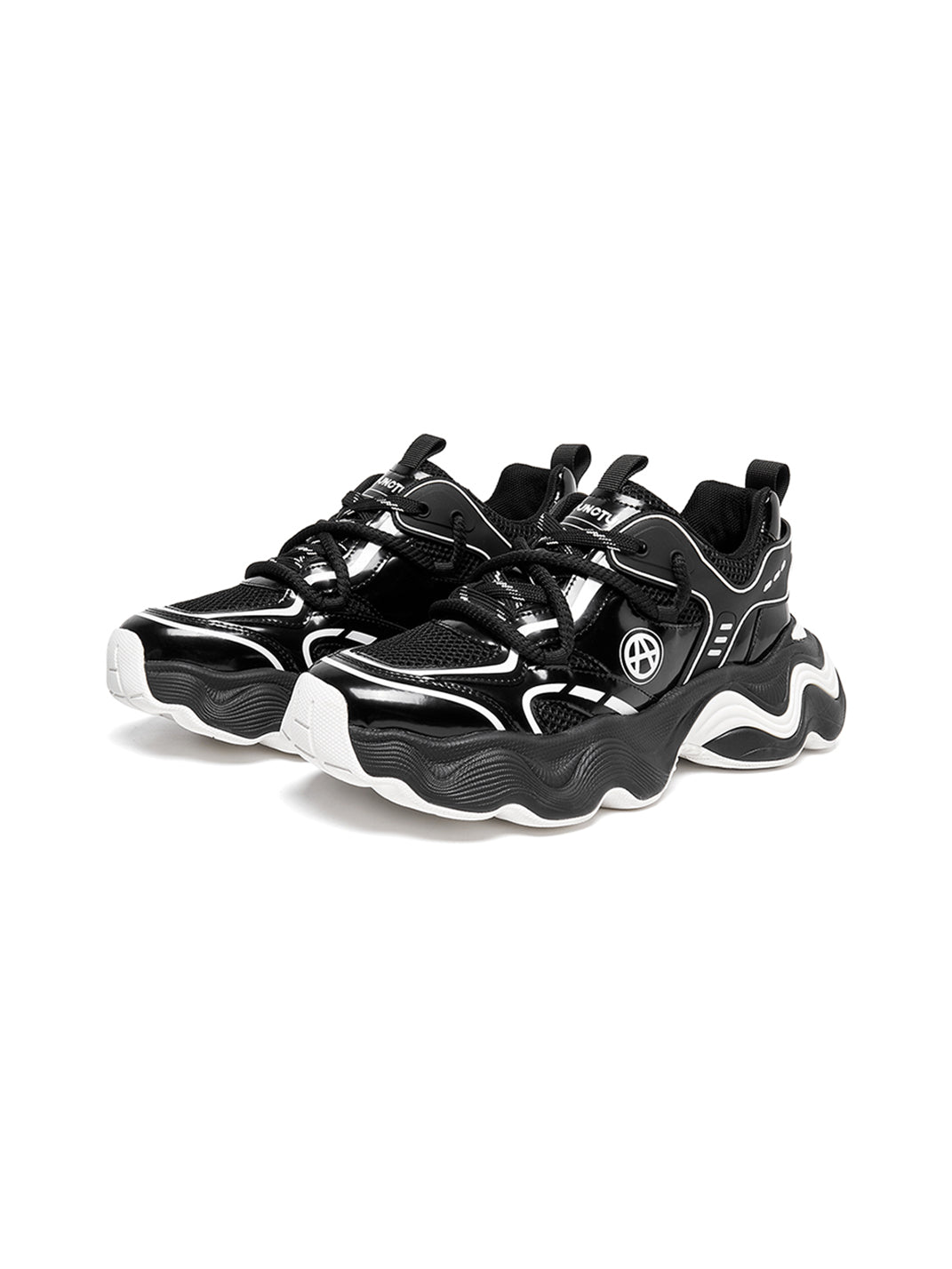 Black Wave-Sole Chunky Dad Sneakers - View 9