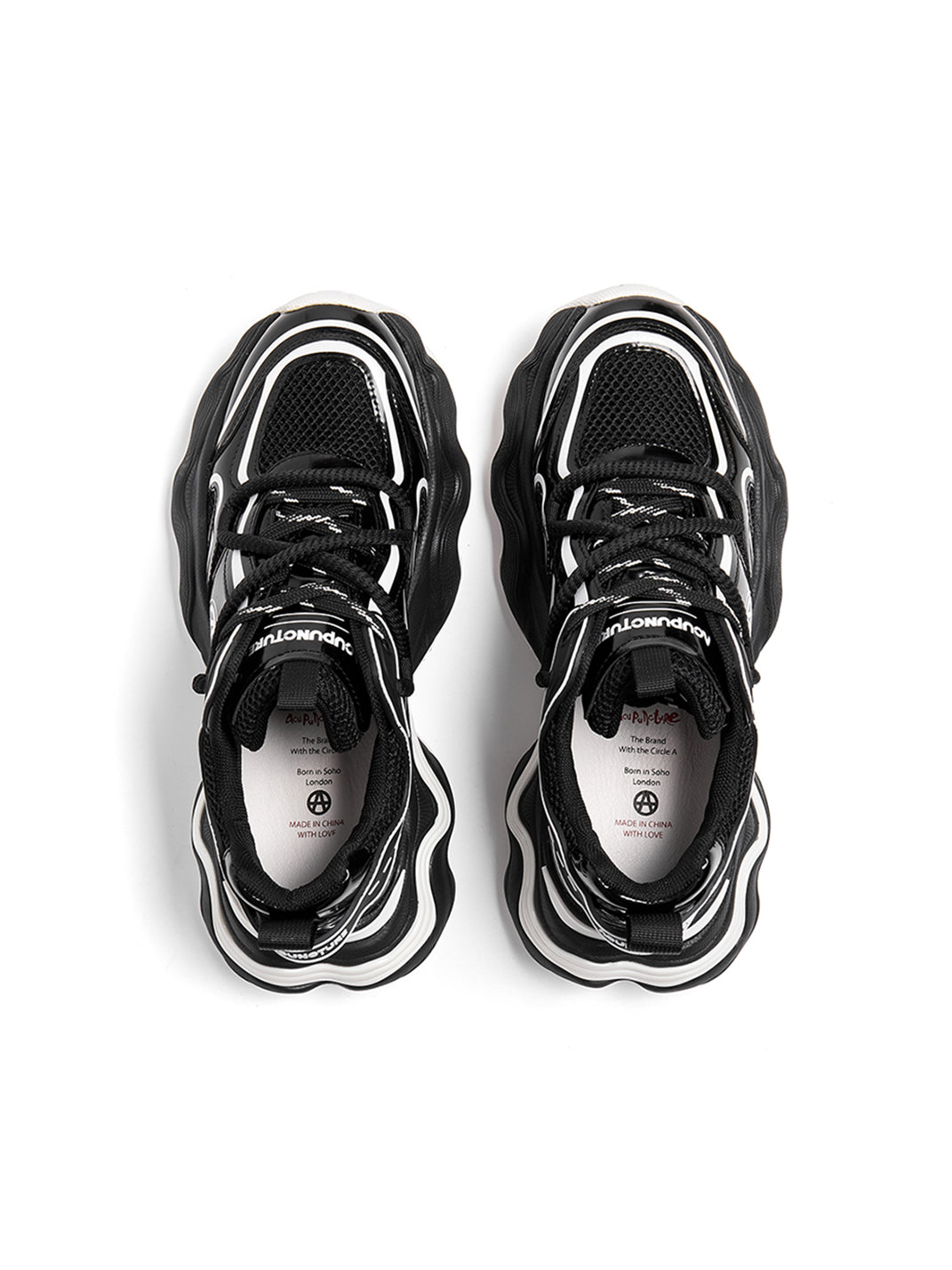 Black Wave-Sole Chunky Dad Sneakers - View 10