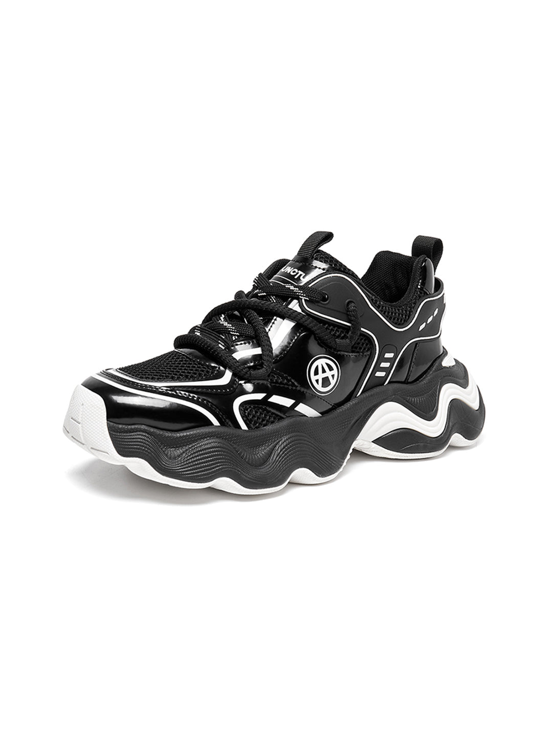 Black Wave-Sole Chunky Dad Sneakers - View 12