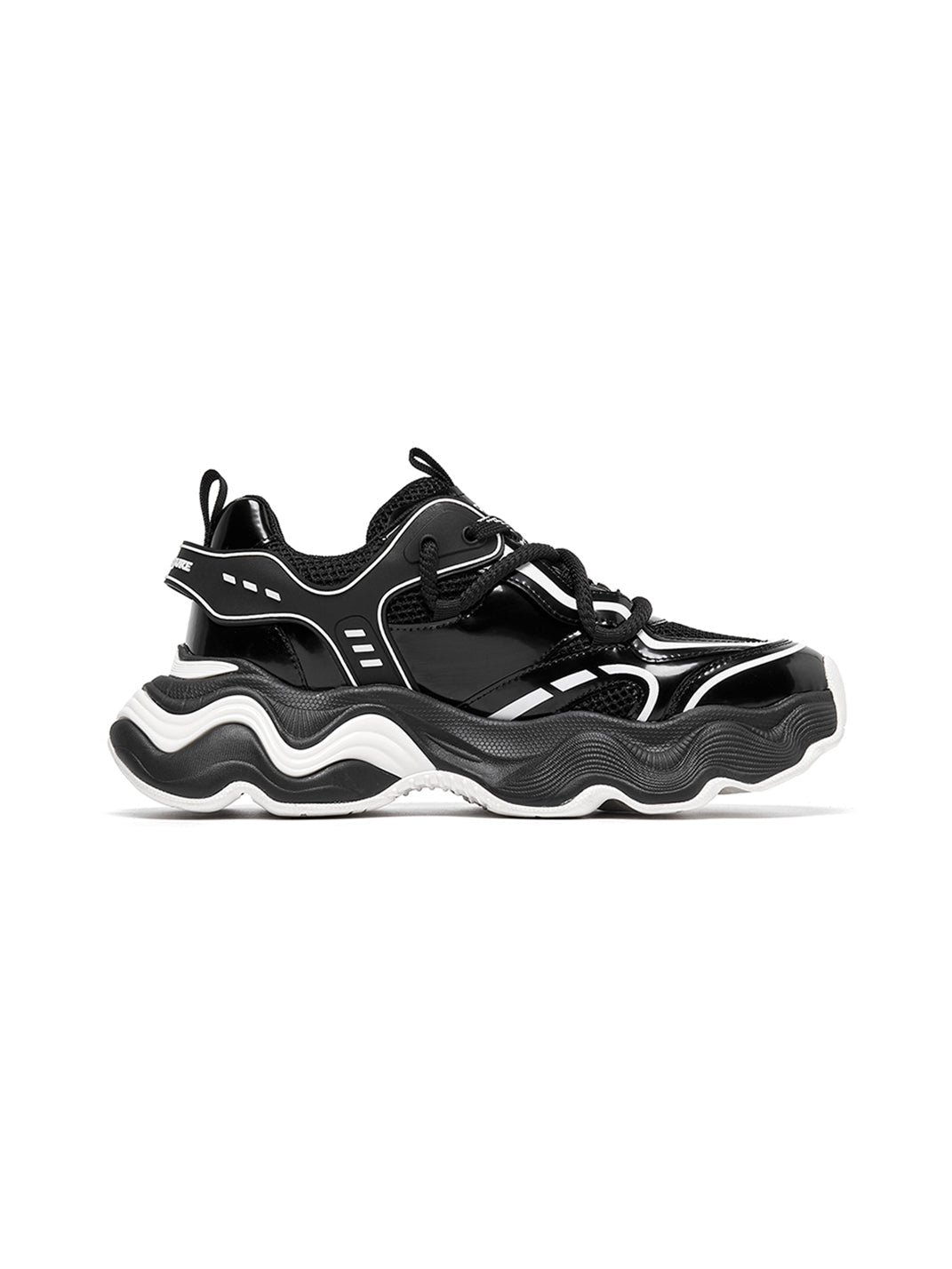 Black Wave-Sole Chunky Dad Sneakers - View 13