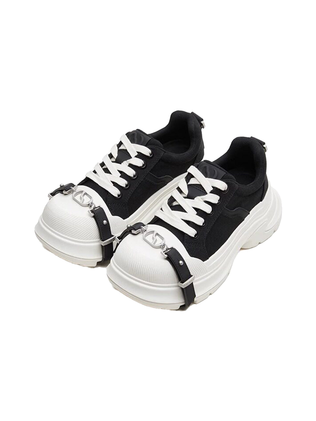 Black White Buckle Platform Canvas Sneakers - View 6