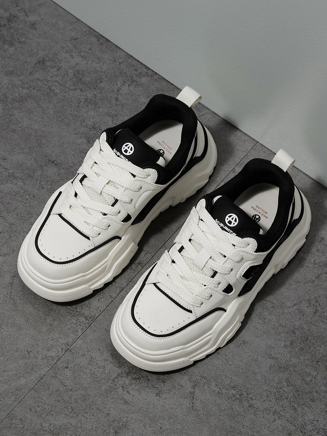 Black White Cutout Platform Sneakers - View 6