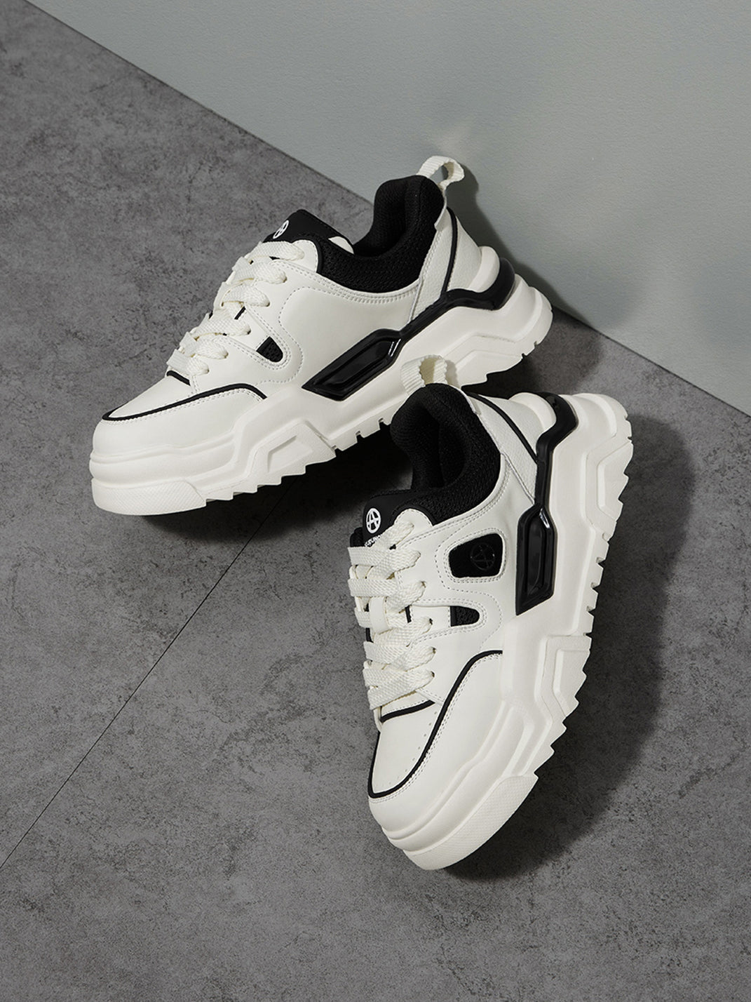 Black White Cutout Platform Sneakers - View 7