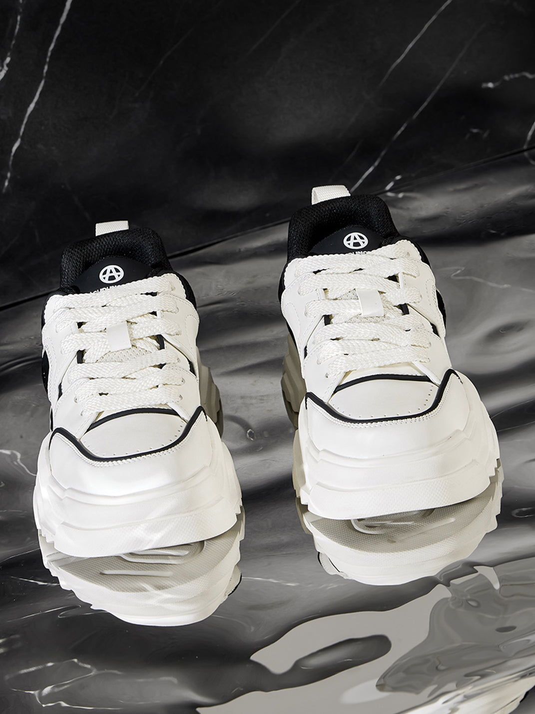 Black White Cutout Platform Sneakers - View 10